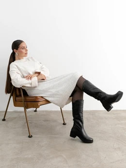 Женские черные сапоги ALEXIA LEVINI (Натуральный мех)