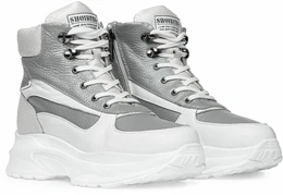 Женские серо-коричневые ботинки Shoiberg (Натуральная шерсть)