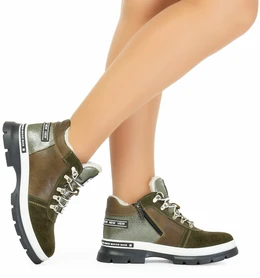 Женские зеленые ботинки Shoiberg (Натуральная шерсть)